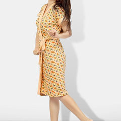 Be You Cream Conversational Cotton Drawstring Knee Length Bath Robe-L/XL
