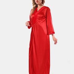 Be You V-Neck Long Sleevs Satin Maxi Nightdress With Robe