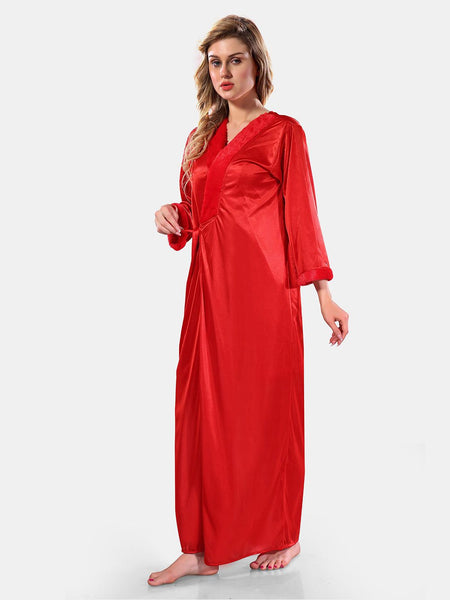 Be You V-Neck Long Sleevs Satin Maxi Nightdress With Robe