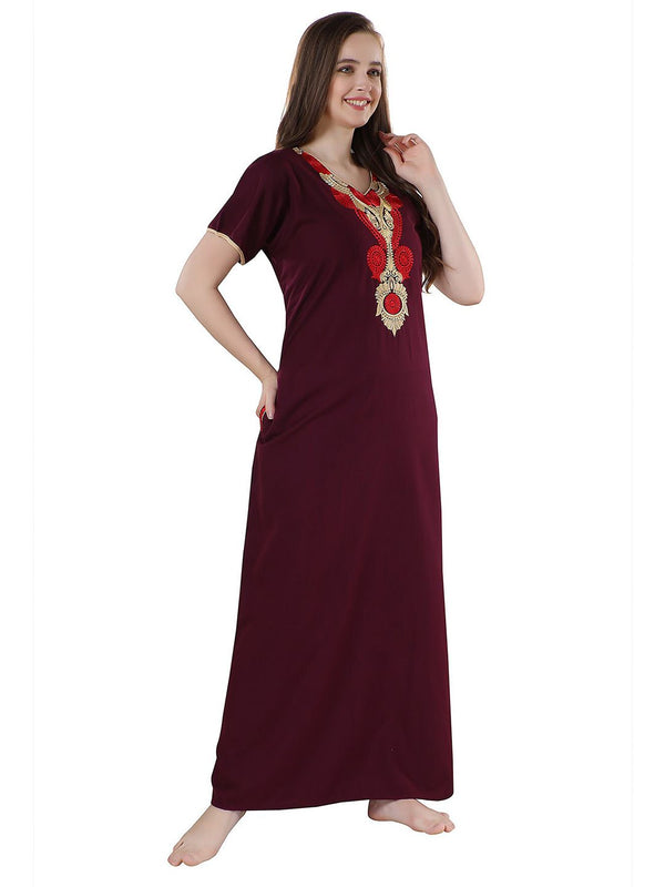 Be You Burgundy Embroidered Maxi Nightdress