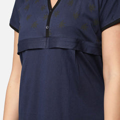 Be You Navy Blue Cotton Blend Nightdress