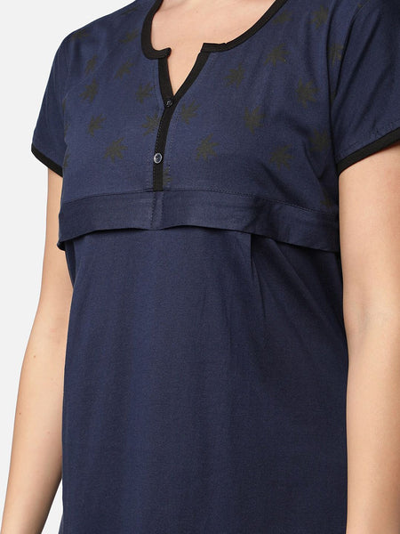 Be You Navy Blue Cotton Blend Nightdress
