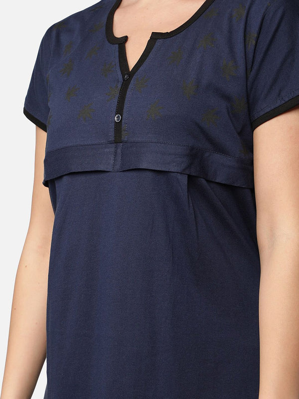 Be You Navy Blue Cotton Blend Nightdress