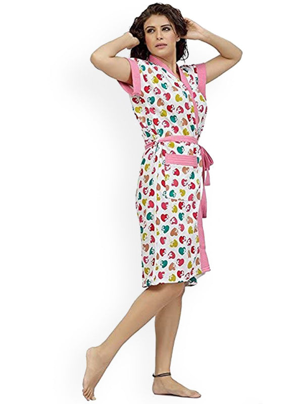 Be You Women Printed Cotton Anti-bacterial Super Soft Bath Robe With Belt