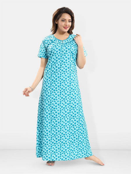 Be You Polka Dots Printed Pure Cotton Maxi Nightdress