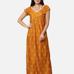 Be You Mustard Printed Maxi Nightdress
