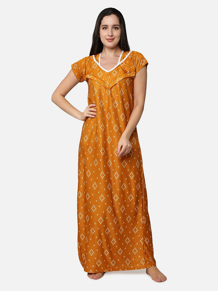 Be You Mustard Printed Maxi Nightdress