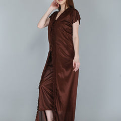 Be You Women Brown Maxi Nightdress  With Robe Pack of 2
