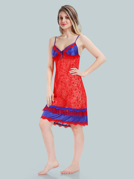 Be You Solid Lace Details Satin Nighty with Robe