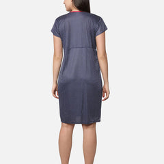 Be You Women Navy Blue Printed Maternity Nightdress