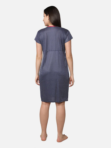 Be You Women Navy Blue Printed Maternity Nightdress