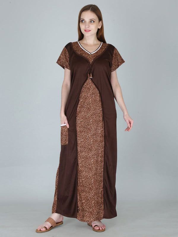 Be You Women Printed Satin Maxi Nightdress