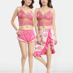Be You Self Design Shoulder Strap Satin Nightdress