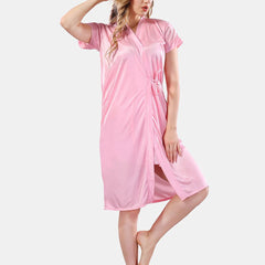Be You Solid Lace Details Satin Nighty with Robe