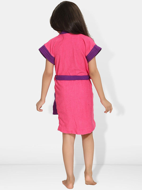 Be You Two Tone Pink Solid Cotton Drawstring Knee Length Bath Robe