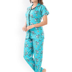 Be You Women Turquoise Blue & Green Printed Pajama & Shorts with Shirt Night Suits