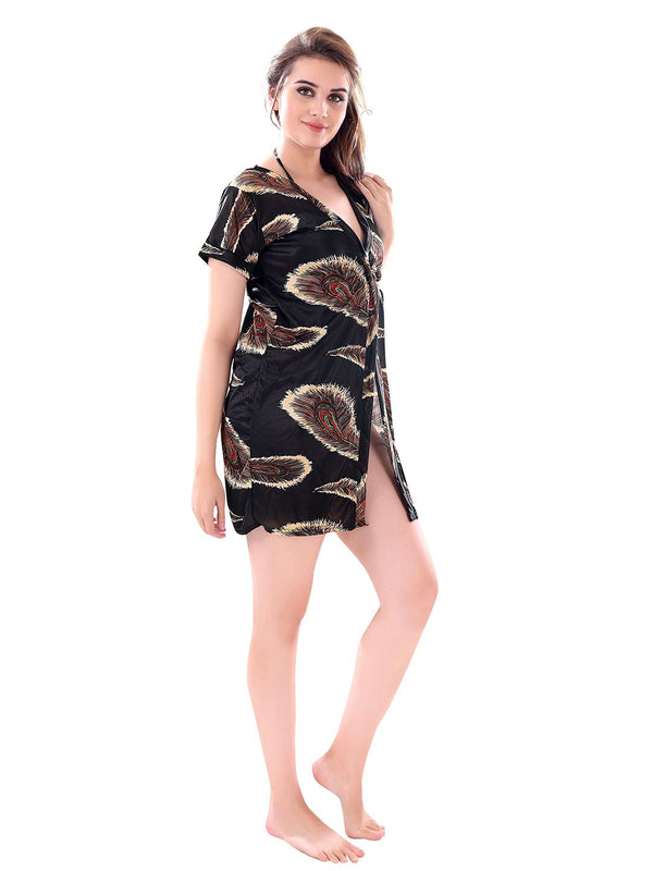 Be You Women Set Of 3  Black Printed Nightdress