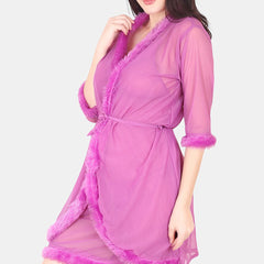 Be You Shoulder Straps Net Nightdress With Robe