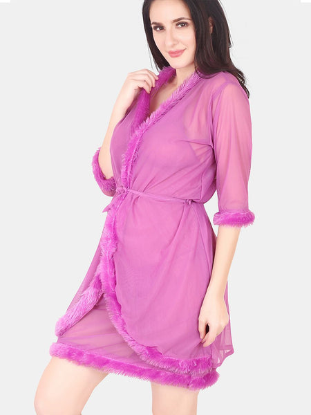 Be You Shoulder Straps Net Nightdress With Robe
