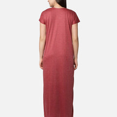 Be You Women Maroon Printed Maxi Maternity Nightdress