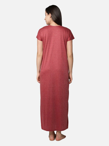 Be You Women Maroon Printed Maxi Maternity Nightdress