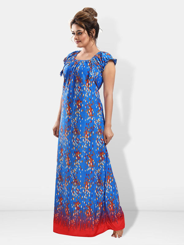 Be You Abstract Printed Square Neck Satin Maxi Nightdress