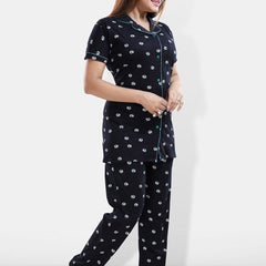 Be You Geometric Printed Lapel Collar Night Suit