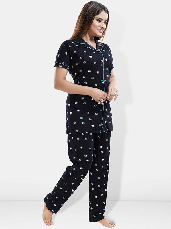 Be You Geometric Printed Lapel Collar Night Suit