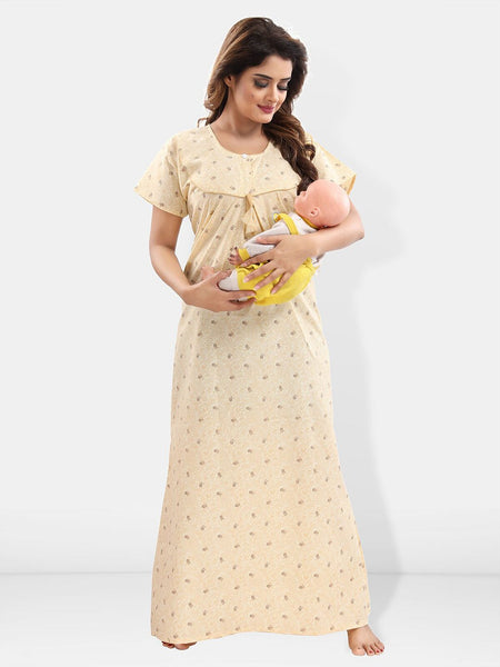 Be You Ethnic Motifs Printed Maternity Maxi Nightdress