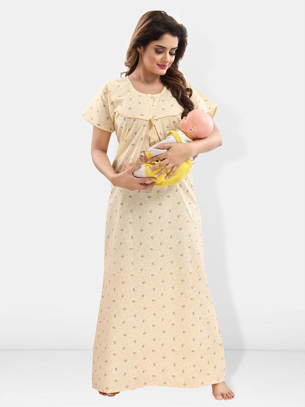 Be You Ethnic Motifs Printed Maternity Maxi Nightdress