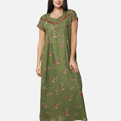 Be You Olive Green Floral  Alpine Feeding / Maternity Gown For Women