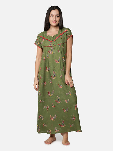 Be You Olive Green Floral  Alpine Feeding / Maternity Gown For Women