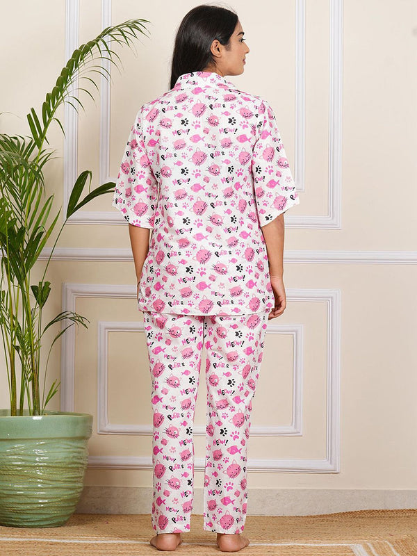 Be You Floral Printed Short Sleeves Shirt With Pyjama