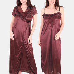 Be You Floral Lace Shoulder Straps Satin Maxi Nightdress With Robe