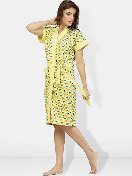 Be You Women Printed Cotton Anti-bacterial Super Soft Bath Robe With Belt