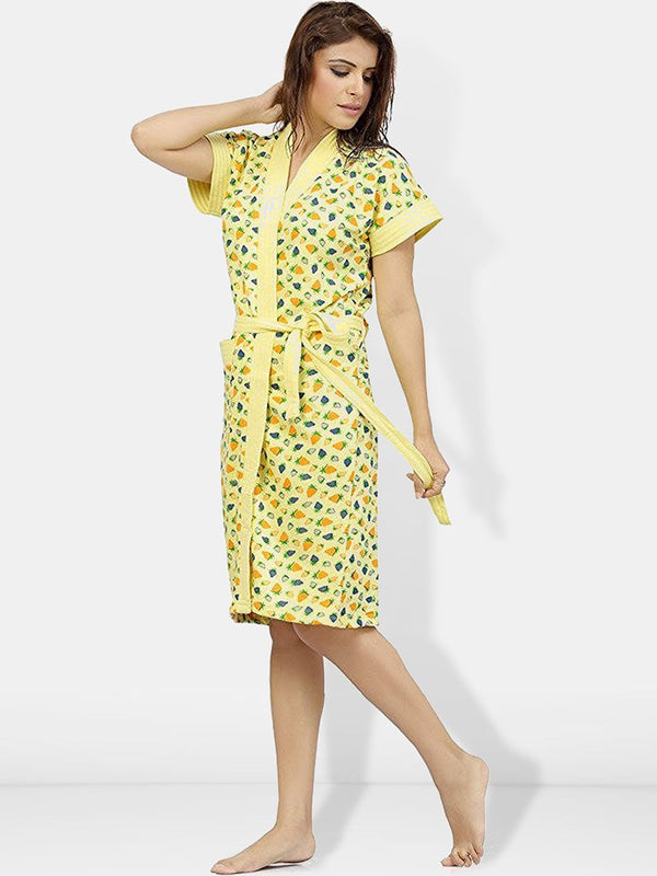 Be You Women Printed Cotton Anti-bacterial Super Soft Bath Robe With Belt