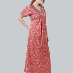 Be You Peach-Coloured Embroidered Maxi Nightdress