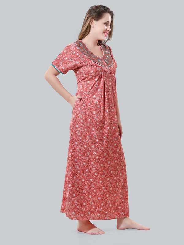 Be You Peach-Coloured Embroidered Maxi Nightdress