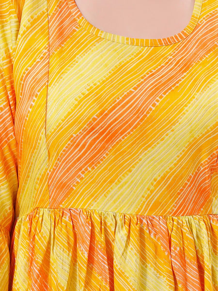 Be You Women Leheriya Printed Bell Sleeves Maternity Kurta