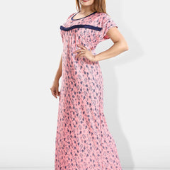 Be You Floral Printed Round Neck Satin Maternity Maxi Nightdress