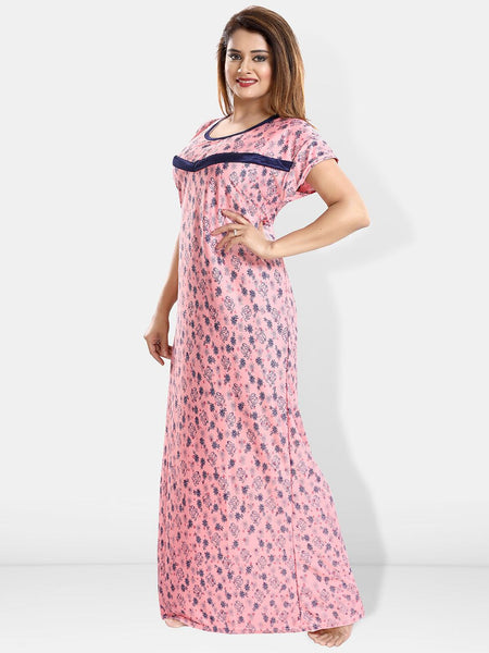 Be You Floral Printed Round Neck Satin Maternity Maxi Nightdress