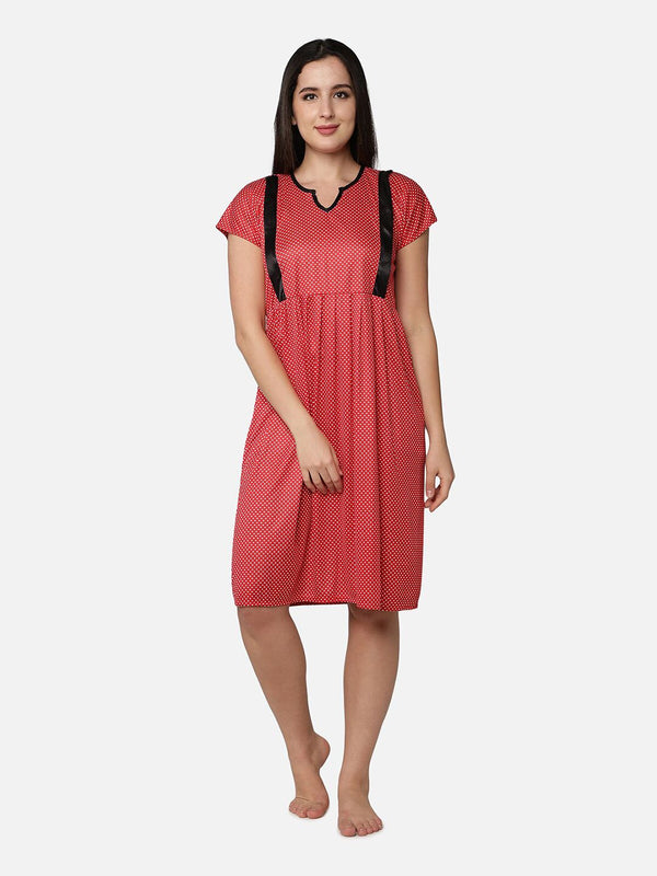 Be You Women  Red Printed Maternity Nightdress