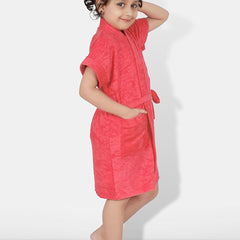 Be You Peach Solid Cotton Drawstring Knee Length Bath Robe
