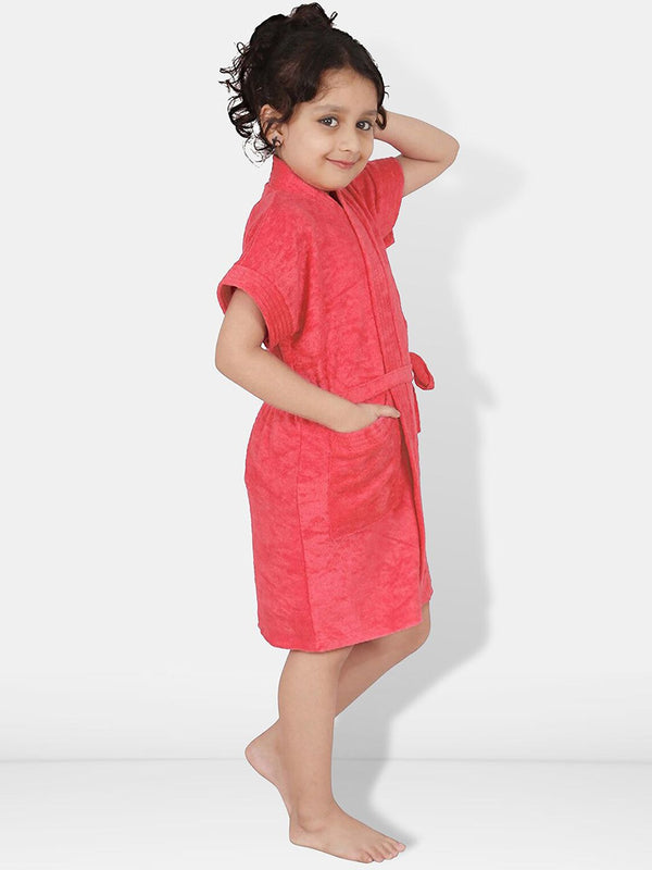 Be You Peach Solid Cotton Drawstring Knee Length Bath Robe