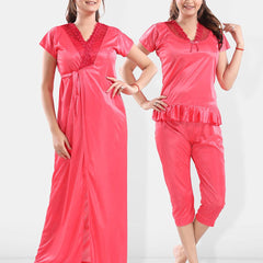 Be You V-Neck Satin Night Suit With Robe