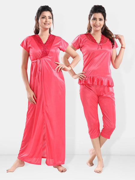 Be You V-Neck Satin Night Suit With Robe