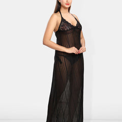 Be You Self Design Net Halter Neck Baby Doll With Brief