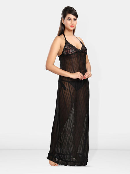 Be You Self Design Net Halter Neck Baby Doll With Brief