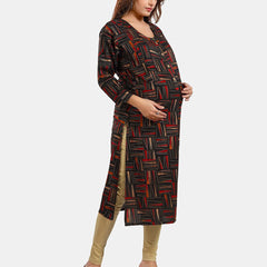 Be You Abstract Printed Round Neck Maternity Kurta