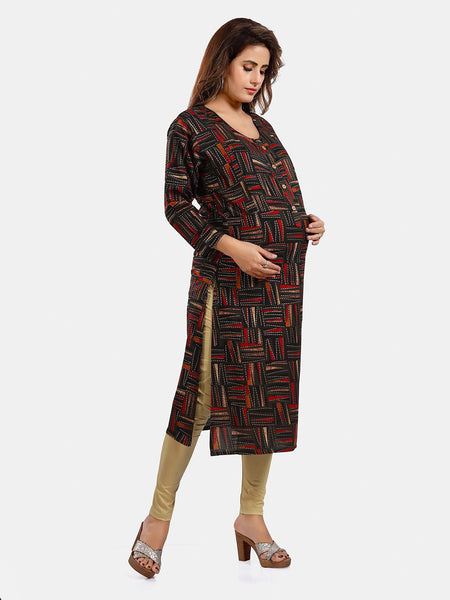 Be You Abstract Printed Round Neck Maternity Kurta